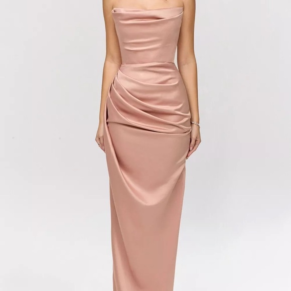 House of CB 'Adrienne' Satin Strapless Gown : Extra Small (XS) Plus Cup:  Blush
